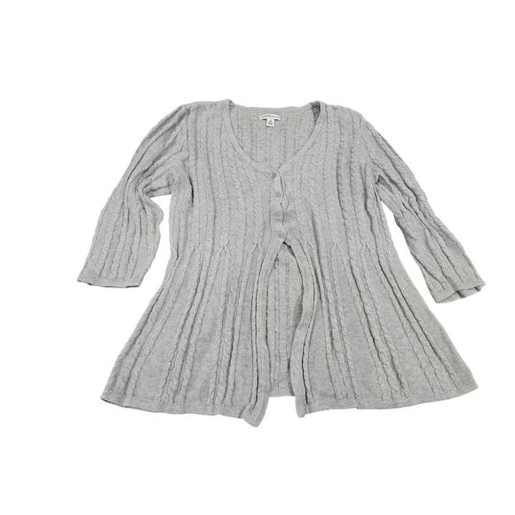Y2K Croft & Barrow Gray Ribbed Button Cardigan Womens M Cotton Sweater - Picture 1 of 7